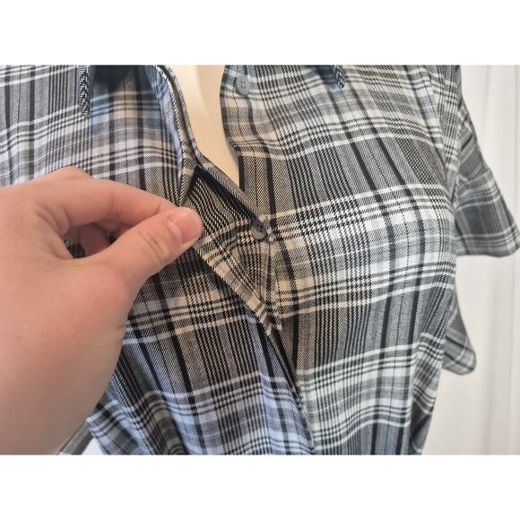 Alice + Olivia Lucette Gray Black Plaid Belted Shirt Dress Large - Picture 6 of 12